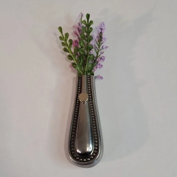 Refrigerator bud vase handcrafted from vintage silverware - Picture 4 of 9